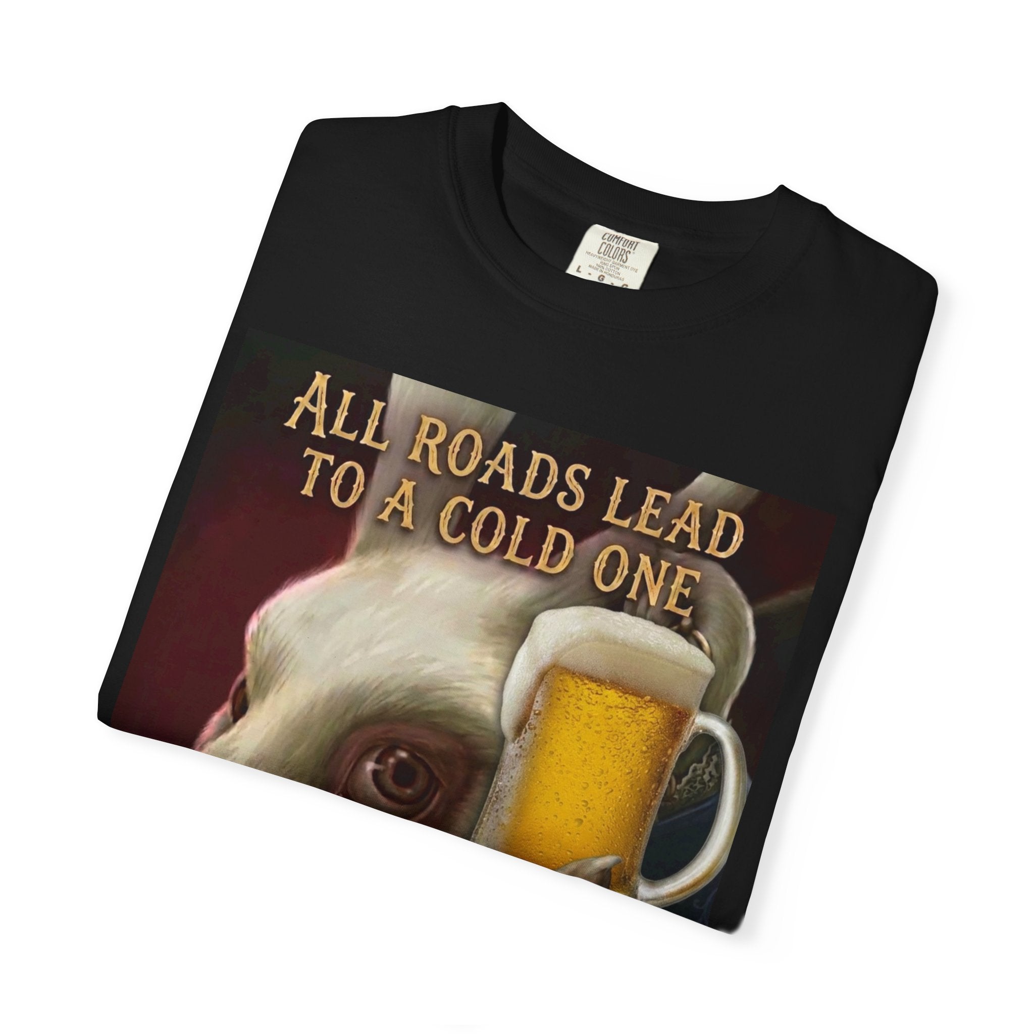 Beer Rabbit T‑Shirt – "All Roads Lead to a Cold One" Graphic Tee
