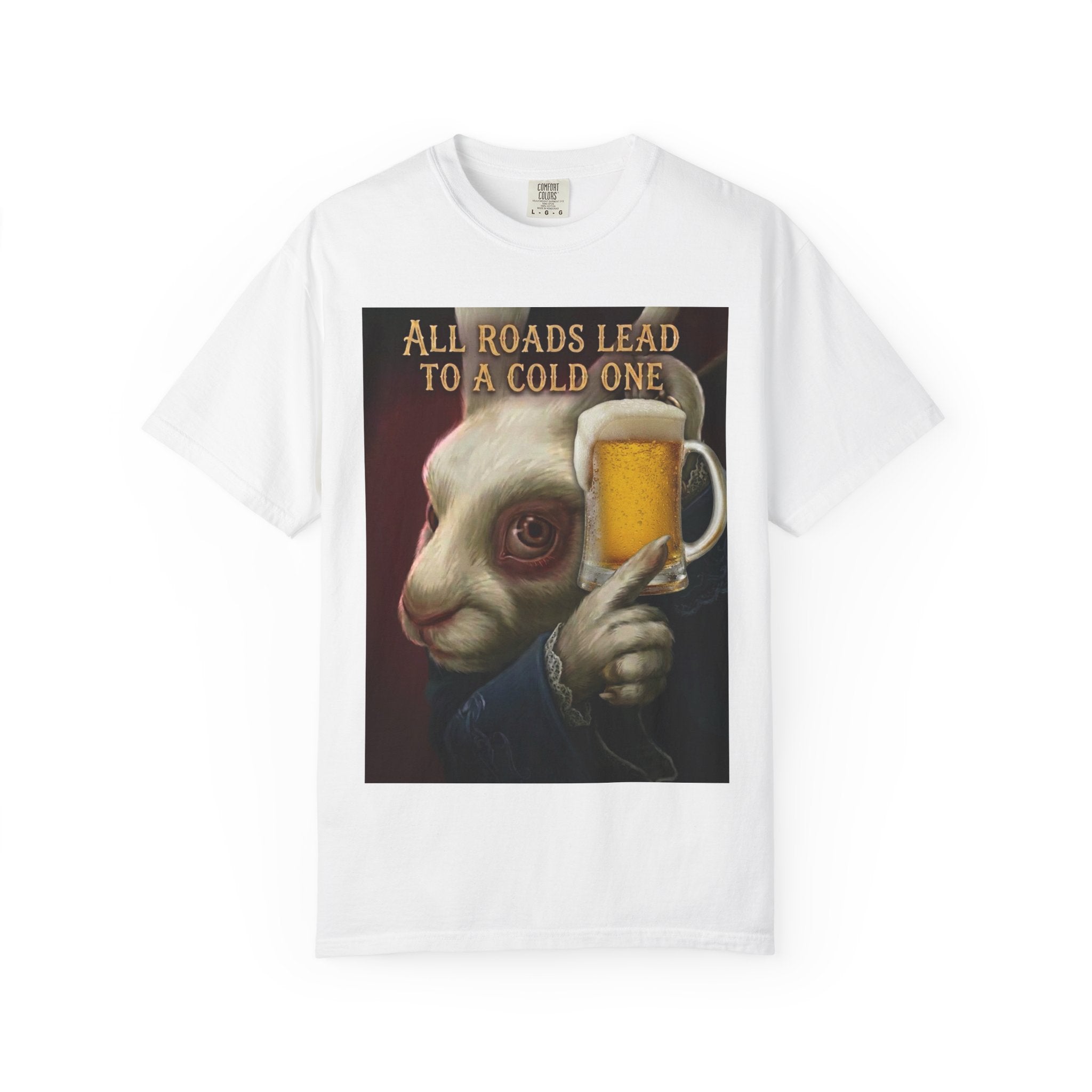 Beer Rabbit T‑Shirt – "All Roads Lead to a Cold One" Graphic Tee