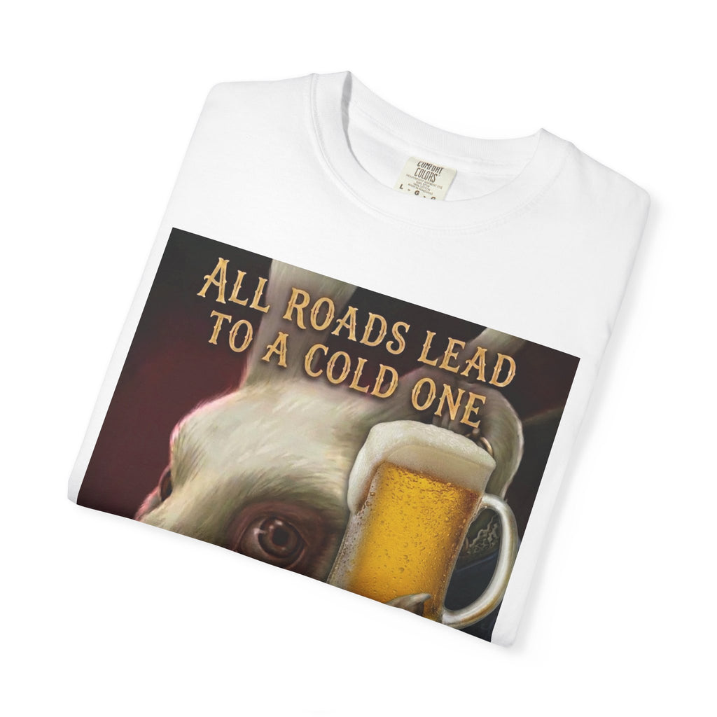 Beer Rabbit T‑Shirt – "All Roads Lead to a Cold One" Graphic Tee